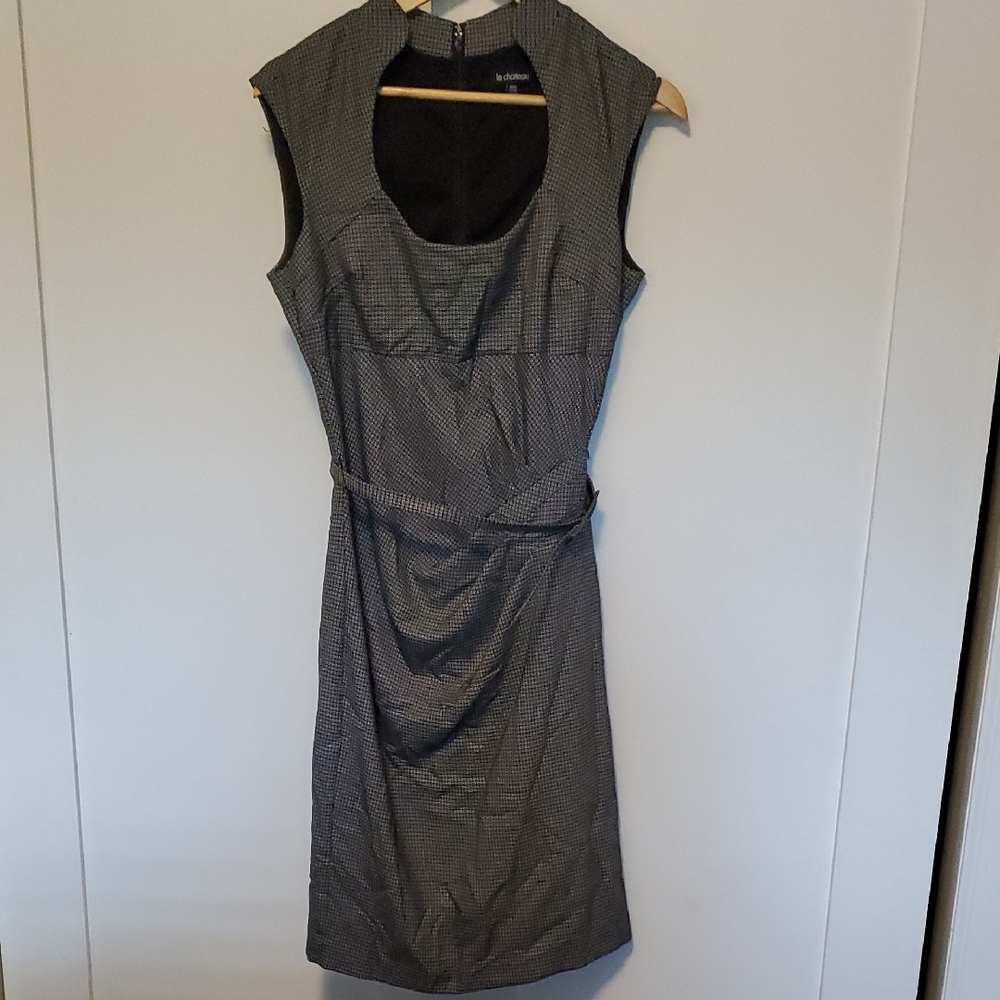 Le Chateau Gray Ruched Tie Front Midi Dress